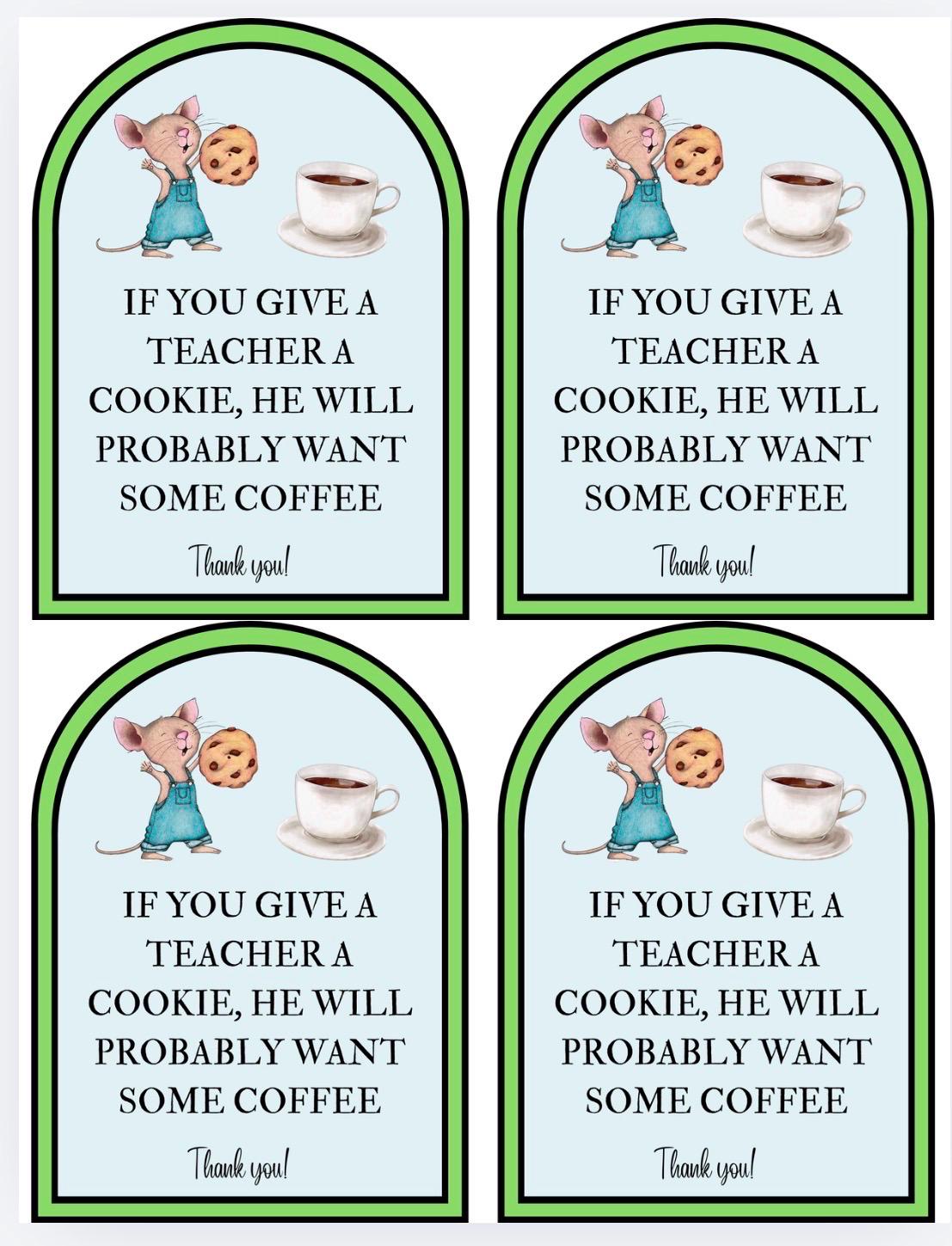 Teacher Gift Tag, Printable Appreciation Cookie Coffee (PDF Download ...