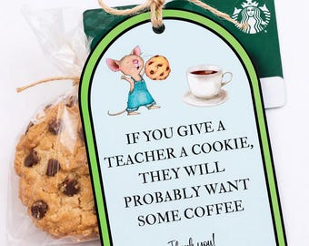 Etichetta regalo per insegnanti, biglietto di ringraziamento stampabile per biscotti e caffè (download PDF)