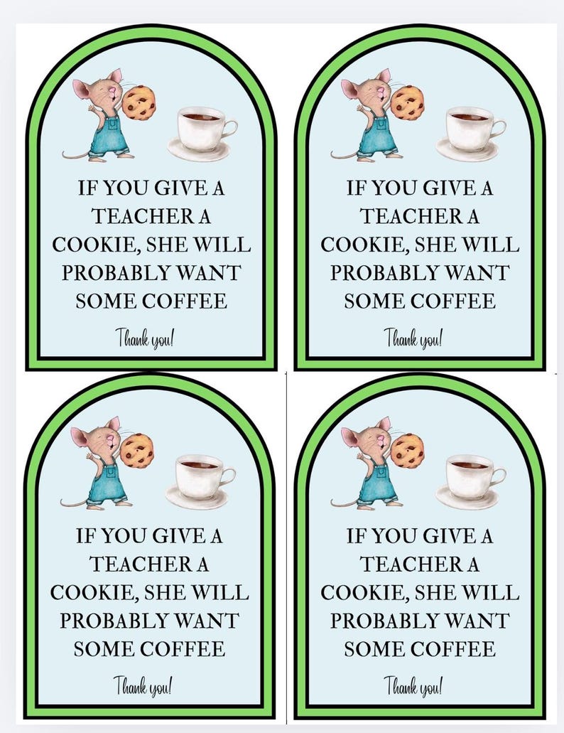 Teacher Gift Tag, Printable Appreciation Cookie Coffee (PDF Download ...