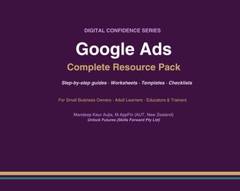 Pakiet zasobów Google Ads | Przewodnik krok po kroku, arkusze kalkulacyjne, szablony (PDF + Word)