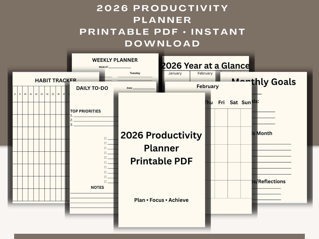 2026 Productivity Planner Printable PDF | Monthly, Weekly & Daily ...