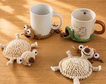 4in1 Tom Lizard Sloth Squirrel Crochet Coaster Pattern Bundle, Animal Cup Holder (PDF Pattern Download)