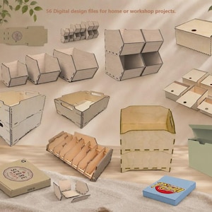 Laser Cut Box Bundle, 56 Designs, Stackable Storage, Slider Drawer (Digital Files)