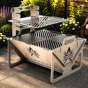 Collapsible 4MM 2 Tier BBQ Fire Pit Grill DXF File – 525MM  (Digital Download)
