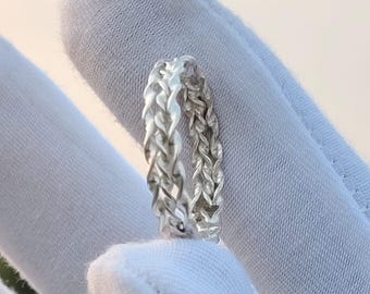 Sterlingzilveren ring gevlochten touw | Stapelbaar uniseks bandje