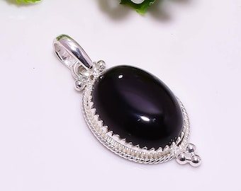 Collier pendentif en argent sterling et onyx noir : Bijoux fait main en 925
