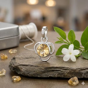 Citrine Sterling Silver Pendant 925 | Faceted Oval Gem | Trinity Setting