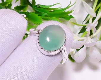 Bague calcédoine turquoise naturelle : argent sterling 925, pierres précieuses bleues, bijoux bohème minimalistes délicats