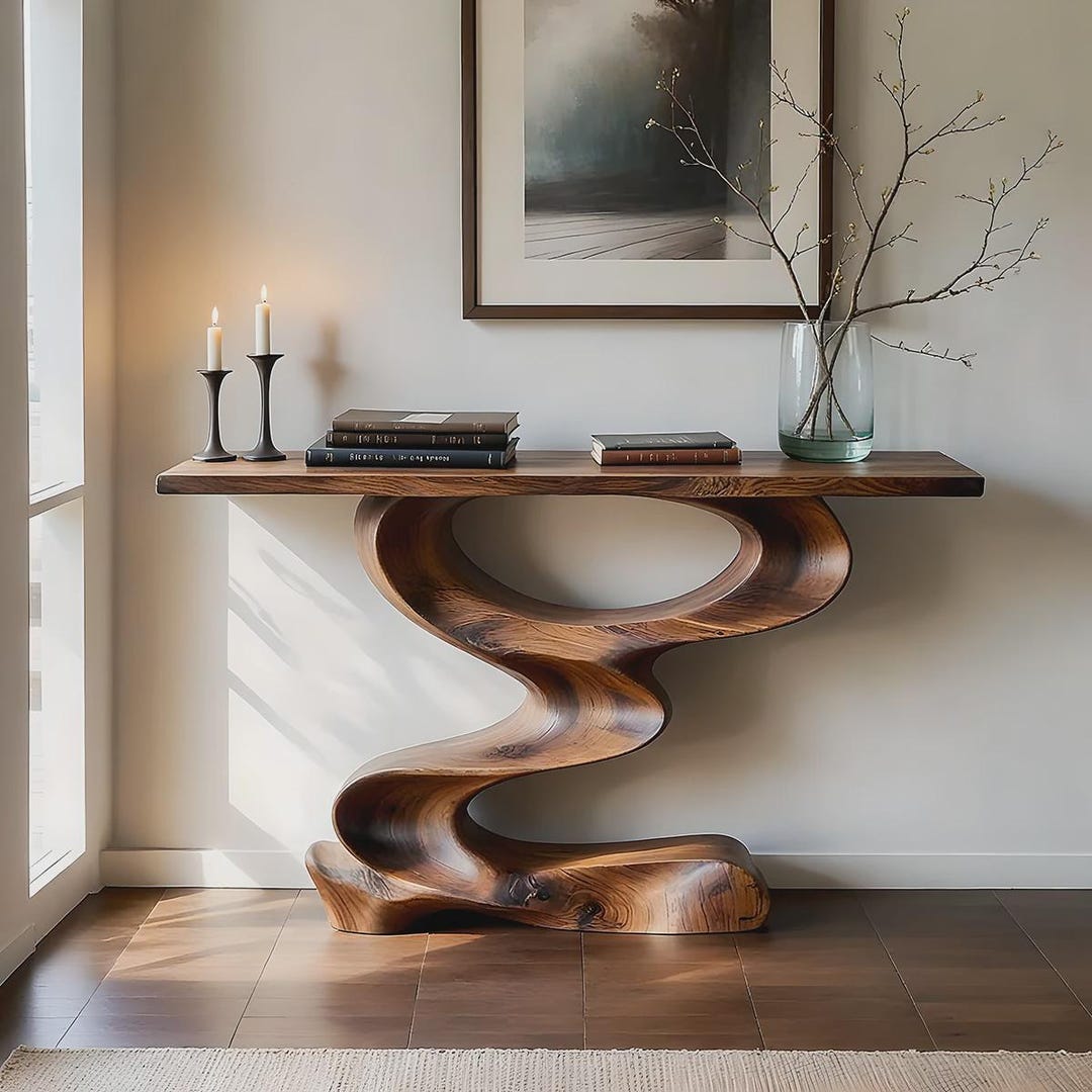 A Solid Wood Carved Console Table, a Handcrafted Modern Entryway Table ...