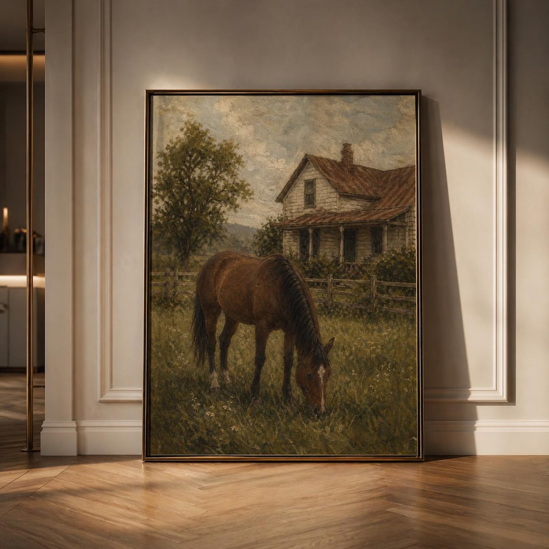 Rustic Horse Farmhouse Wall Art Print, Vintage Equestrian Country Decor ...