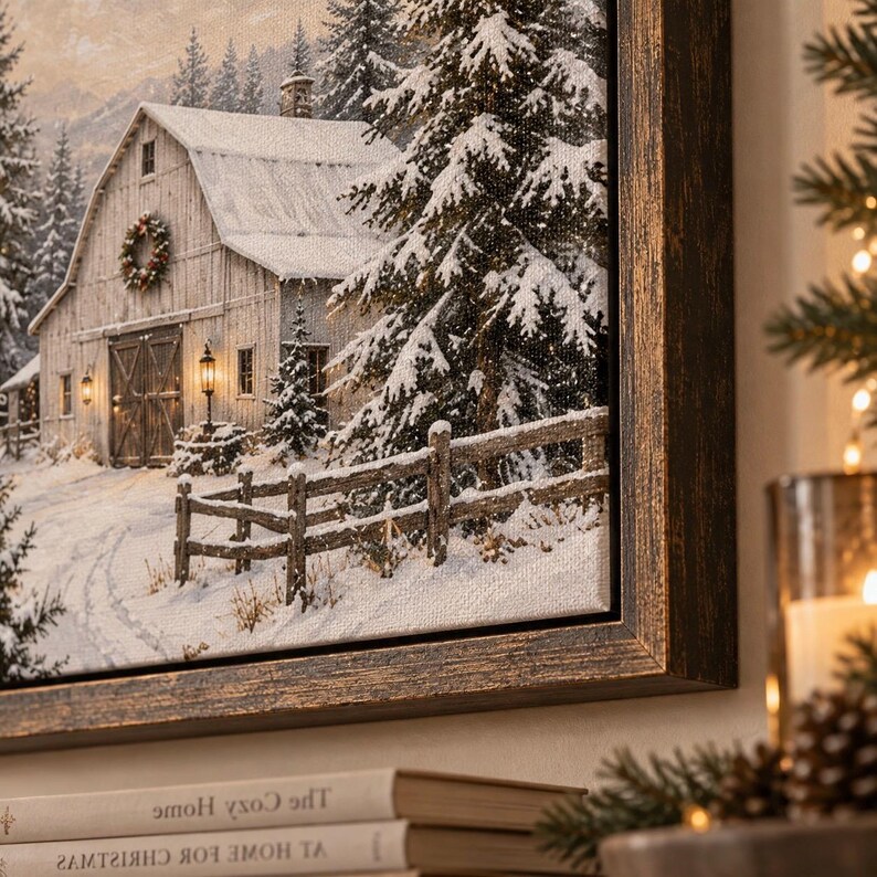 Christmas Wall Art, Snowy White Barn Printable, Winter Landscape ...