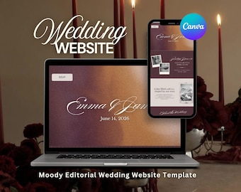 Moody Editorial Wedding Website Template | Editable Canva Invite | Elegant RSVP Site