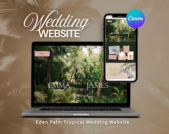 Eden Palm Tropical Wedding Website • Canva Template • Botanical Destination Wedding Site • Mobile-Friendly Digital Design