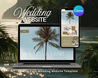 Coastal Palm Wedding Website Template | Editable Canva Invite | Beach RSVP Site