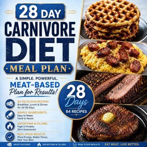 Digital Download Carnivore Program 28 Day Meal Prep Planning System Complete Grocery Shopping List Bundle Printable Recipe Template Collection Animal Based Eating Guide Daily Food Tracking Tools Organized Meal Schedule Resources Instant