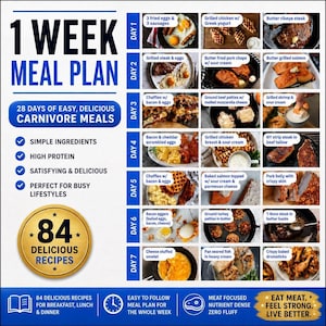 Meal Prep Guide Carnivore Diet Program Digital Download Complete 28 Day Planning System Grocery Shopping List Printable Bundle Recipe Template Collection Animal Based Eating Schedule Daily Food Tracker Organized Meal Planning Resources