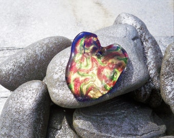 Lampwork Swirled Foil Glass Heart Focal Bead Pendant