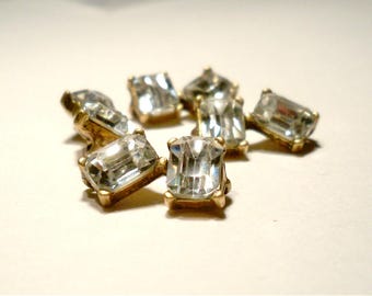 Silver Rhinestone and Antique Brass Double Rectangle Connectors - 8x6mm - (4)