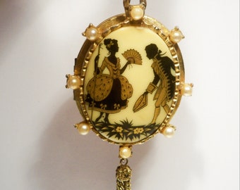 Vintage Victorian Courting Couple Locket Pendant with Tassel