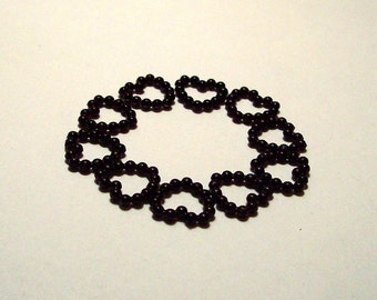 Tiny Black Beaded Heart Connectors - 10mm - (10)