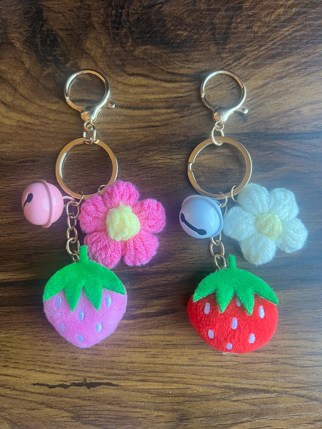 Two Raspberries Keychain Strawberry Keychain Set, Fruit Plush Keychain, Flower Charm Keychain ...