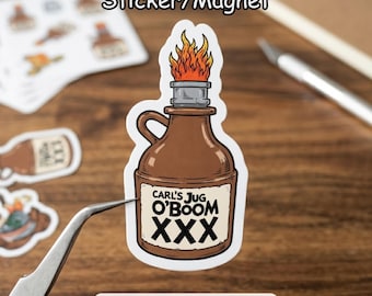 Dungeoon Crawler Carl Retro Fan Art - Carl's Jug O' Boom Sticker, Princess Donut & Mongo, Funny Quote Decal, Vinyl/Magnet, Free Shipping
