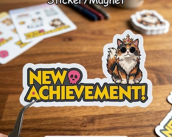New Achievement - Dungeoon Crawler Carl Sticker, Princess Donut & Mongo Retro Vintage Art, Funny Quote Decals, Magnet/Vinyl, Free Shipping