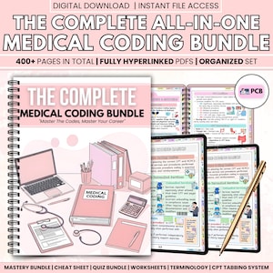 All-in-One Medical Coding Bundle | 400+ Pages Study Guide PDF | Coding Worksheets, Practice Tests, Cheat Sheets | Nursing Students