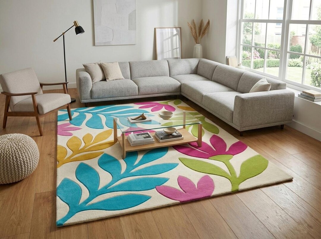 Colorful Floral Hand Tufted Wool Rug, Modern Area Rug, Botanical Living ...