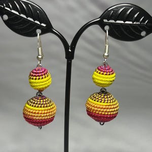 Handmade Thread Chaquira Earrings: Huichol Artisan Jewelry