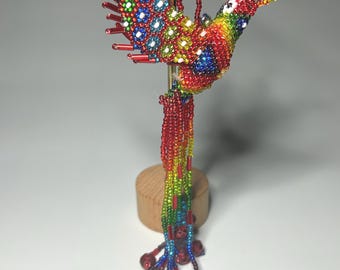 メキシコのビーズで飾られたハチドリのキーホルダー：職人のガラス 
