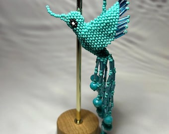 メキシコのビーズで飾られたハチドリのキーホルダー：職人のガラス