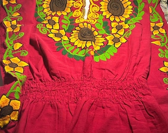 Handmade Mexican Blouse: Floral Embroidered Short Sleeve Top