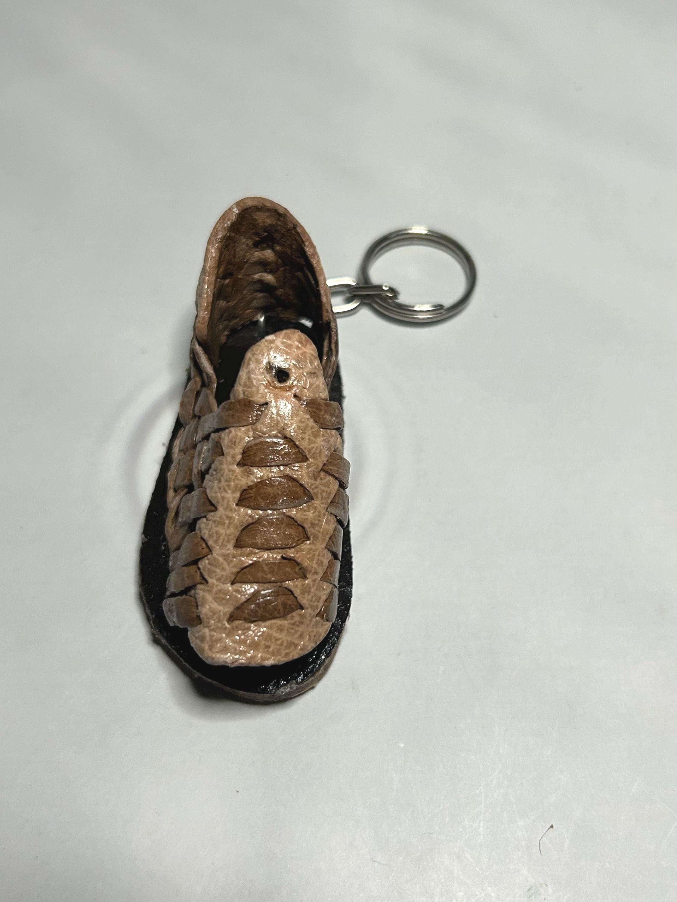 Miniature Leather Huarache Keychain: Mexican Sandal Artisan Charm