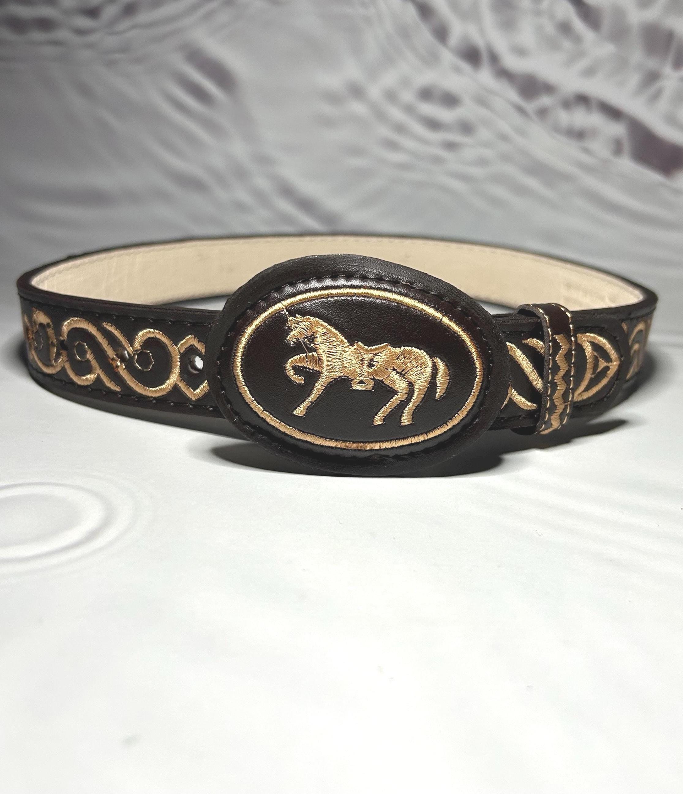Handmade Kids' Leather Belt with Embroidered Horse Design, Western Cowboy & Cowgirl Style from Mexico