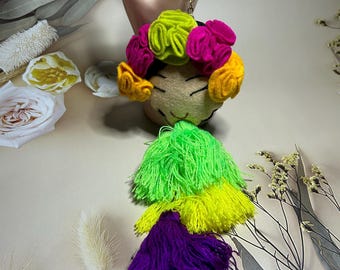 Handmade Mexican Doll Keychain: Colorful Purse/Backpack Charm