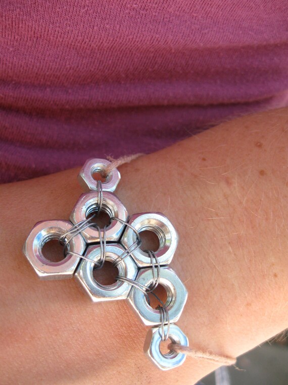 Items similar to Hex Nut Bracelet with Brown Jute Cord on Etsy