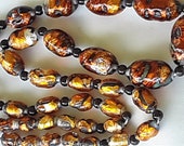 Vintage opalescent BOHEMIAN foil GLASS bead NECKLACE graduated rare lampwork lavendar amber
