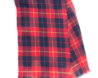 1970s WOOL tartan scarf woven long 12x45&quot;//Scotland Tartan weaving