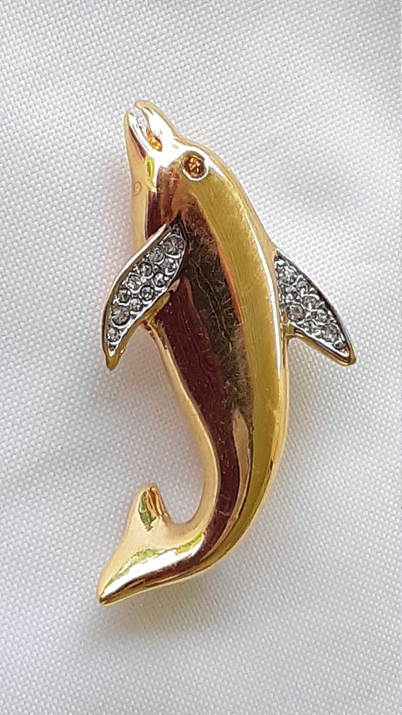 Dolphin pave D'ORLAN 1980s Vintage Pin large brigh