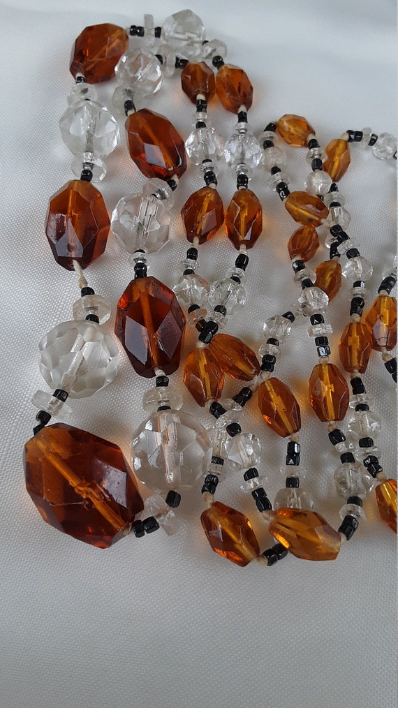 1920s Flapper Antique glass beads. DECO Amber Top… - image 1