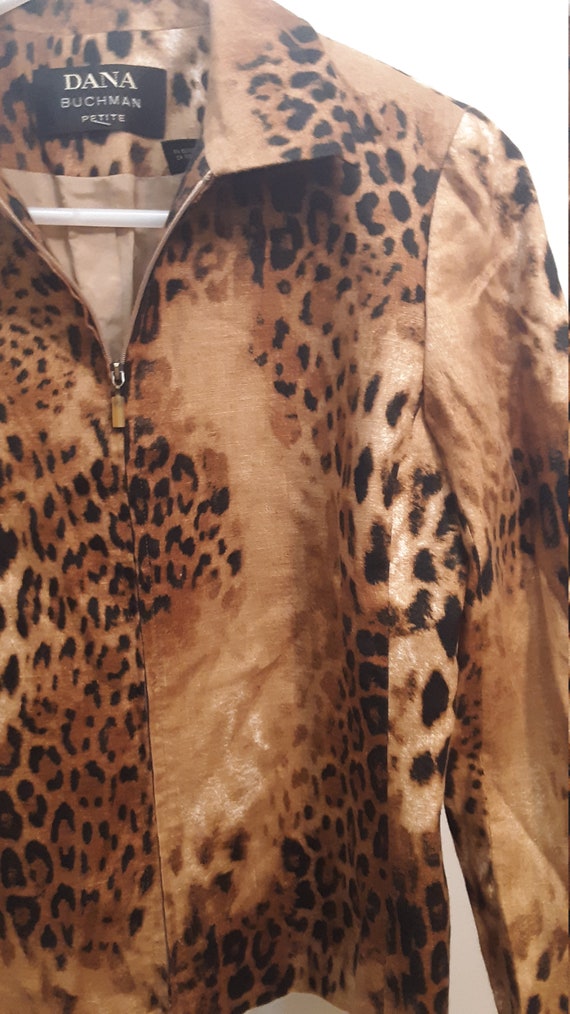 VINTAGE DANA Buchman Linen Leopard Lined Jacket Zipper Size 8 Etsy