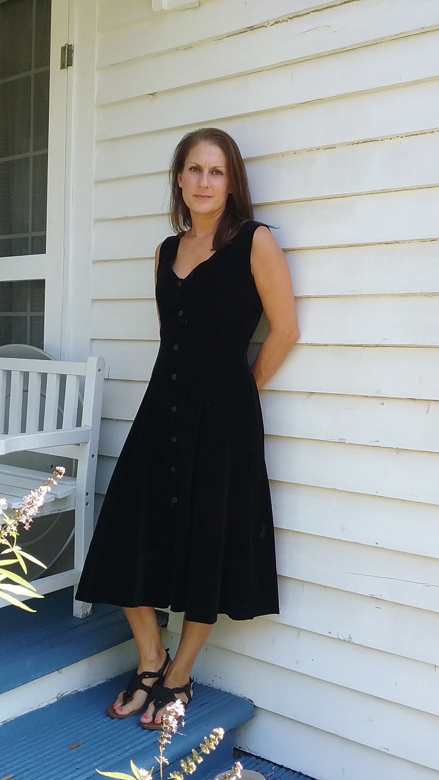 1960s Black Velvet Dress With Rhinestone Trim / 60s Sheath