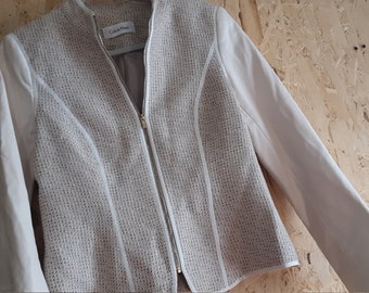 Calvin KLEIN white faux leather & tweed JACKET petite