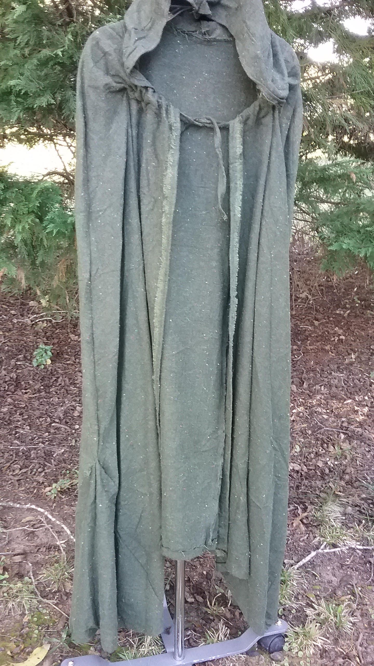 Elven Hooded CAPE Full Length Cloak Tweed Olive GREEN Tie at - Etsy