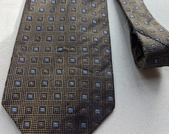 VALERIO Garati Silk tie//Vintage Men's necktie//business print SILK tie//black,golden & blue print