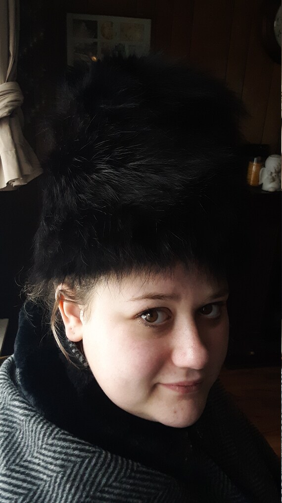 SPRING SALE Vintage 1950s Black Fox Fur Cossack Hat - Vincent de Koven