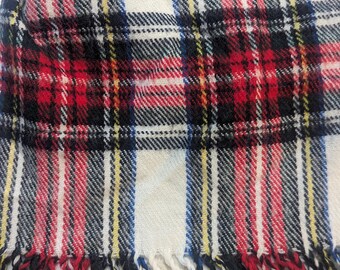 Vintage Wool Tartan Scarf: Stewart Dress Plaid, 1970s Scottish Woven