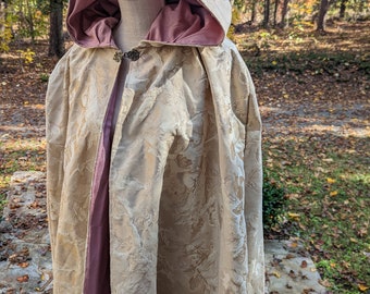 Wedding, Georgian cloak CAPE hood TAPESTRY/Cherub weave/Moire linedRenaissance COSTUMe, CoSPLAY, faerie, Wedding, Dickens,everyday wear