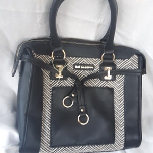 BIG Buddha Handbag//PURSE black  tan Vegam //gold trim like new